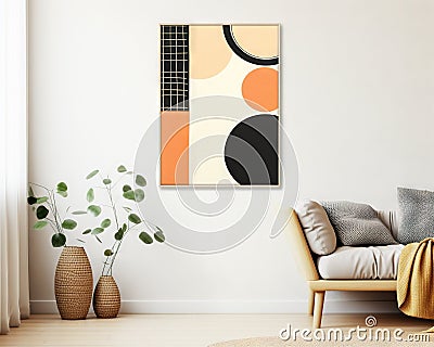 Modern bohemian simple pnting canvas wall art decor is drawing orange golden light colors and black. Cartoon Illustration