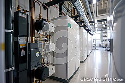 Modern boiler room with gas boilers, industrial heating Stock Photo