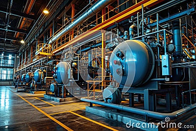 Modern boiler room with gas boilers, industrial heating Stock Photo