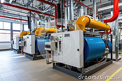 Modern boiler room with gas boilers, industrial heating Stock Photo