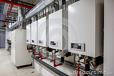 Modern boiler room with gas boilers, industrial heating Stock Photo