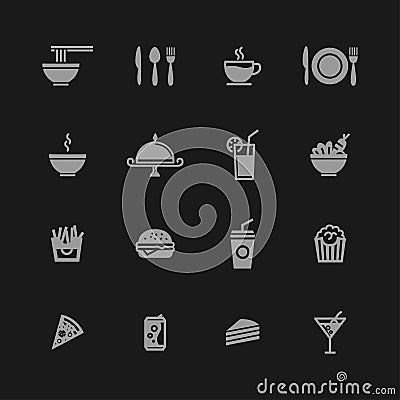 Modern food icons stock vector set white stroke on grey background Vector Illustration