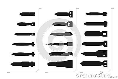 Modern bombs. Black vector silhouettes are isolated on a white background Stock Photo