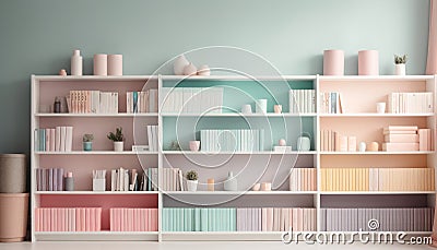 Modern bookshelf decoration with clean and sparse space generated by AI Stock Photo