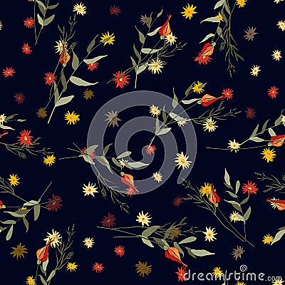 Modern botanical background. Hand drawn vector illustration. Folk flowers, roses. Seamless floral pattern Vector Illustration