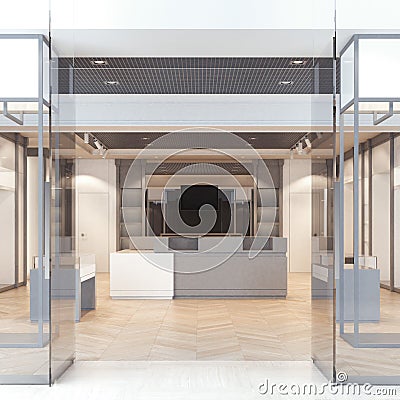 Modern boutique with glass doors. 3d rendering Stock Photo