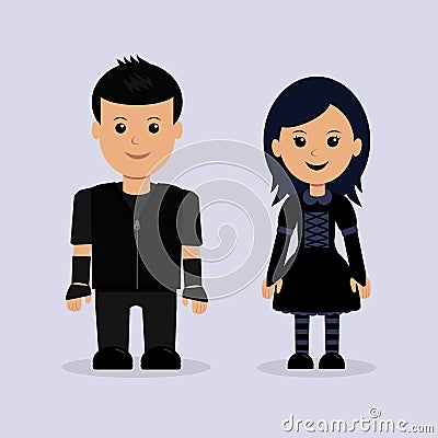 Modern boy and girl related to the Goths subculture Vector Illustration