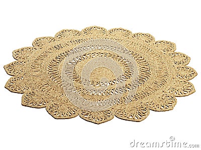 Modern braided round jute rug with a floral pattern. 3d render Stock Photo