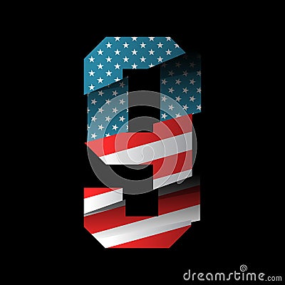 Modern break effect number with United States of America flag texture tee print vector design. Vector Illustration