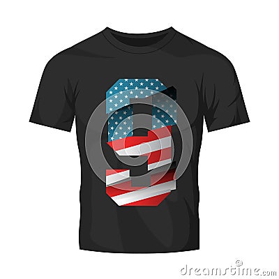 Modern break effect number with United States of America flag texture tee print vector design. Vector Illustration