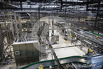 Modern brewery production line at beer factory. Steel tanks, equipment, pipelines and filtration system Stock Photo