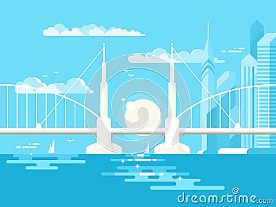 Modern bridge design flat Vector Illustration