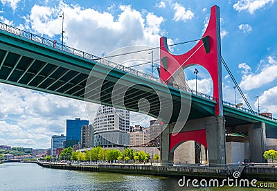 Modern bridge of La Salve crossing over the nervion river at Bilbao Editorial Stock Photo