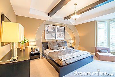 Modern bright bedroom interior Stock Photo