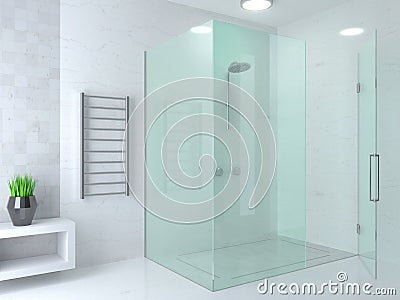 Modern bright glass shower room Cartoon Illustration