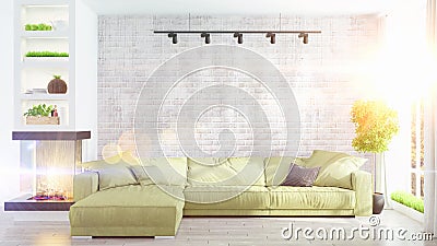 Modern bright interior . 3D rendering Stock Photo