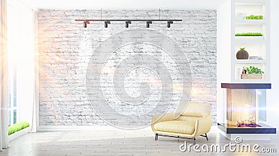 Modern bright interior . 3D rendering Stock Photo