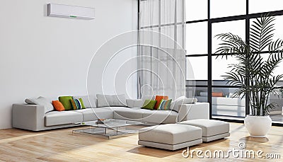 modern bright interiors apartment Living room with air condition Cartoon Illustration