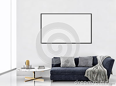 Modern bright interiors apartment with mock up poster frame illustration 3D rendering computer generated image Cartoon Illustration