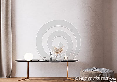 Modern bright living room, black table on curved wall Stock Photo