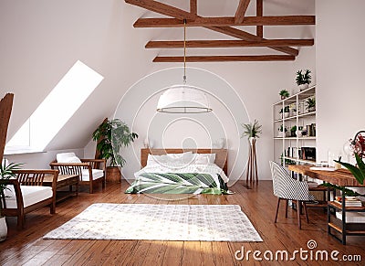 Modern bright open space interior in attic Stock Photo