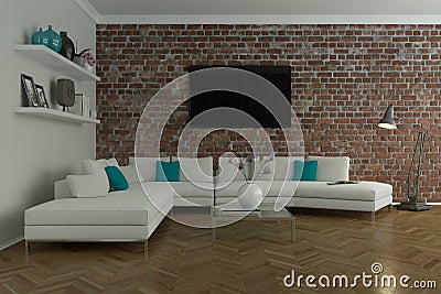 Modern bright skandinavian flat with stonewall interior design Stock Photo