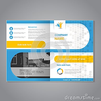 Modern brochure, abstract flyer, simple dotted design with background of monochrome buildings. Layout template. Aspect Ratio for Vector Illustration
