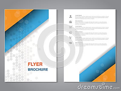 Modern brochure, abstract flyer with simple dotted design. Layout template. Aspect Ratio for A4 size. Poster of blue, orange, grey Vector Illustration