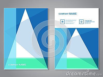 Modern brochure with triangle design, abstract flyer. Layout template. Aspect Ratio for A4 size. Poster of blue, green and white Vector Illustration