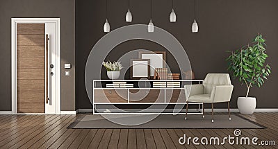 Modern brown home entrance with armored door Stock Photo