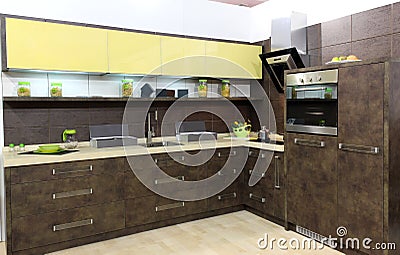 Modern brown kitchen Stock Photo