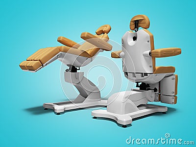 Modern brown leather pedicure chair in folded and unfolded state right view 3d render on blue background with shadow Stock Photo