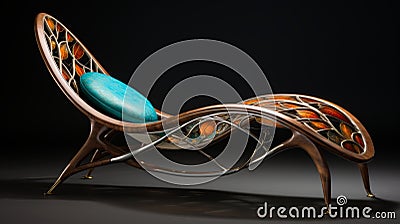 Modern Brown And Turquoise Lounge Chair With Intricate Art Nouveau Design Stock Photo