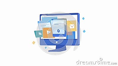 Modern Browser Window with Document Files and Icons for Productivity Workspace Vector Illustration