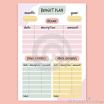 Modern budget plan template. Monthly, weekly, daily planner template. Vector Illustration