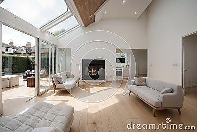 Modern Build Conservetory with Skylight window laminated flooring and bi-folding doors in London UK Stock Photo