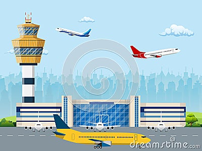 Modern building of airport terminal Vector Illustration