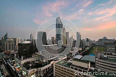 Modern building in Bangkok business district at Bangkok city with skyline before sunset, Thailand Editorial Stock Photo