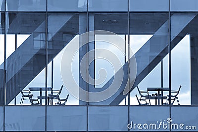 Modern Building Cafeteria Table and Chairs Stock Photo