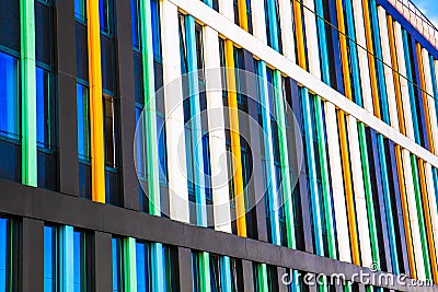 modern building exterior with colorful geometric lines Stock Photo