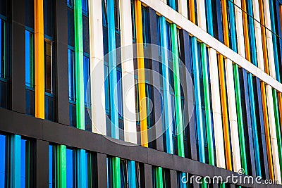 Modern building exterior with colorful geometric lines Stock Photo