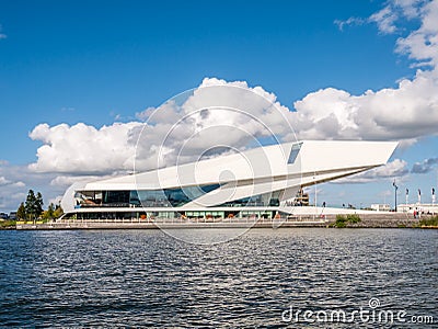 Modern building of Eye film museum on north bank of IJ river in Amsterdam, Netherlands Editorial Stock Photo