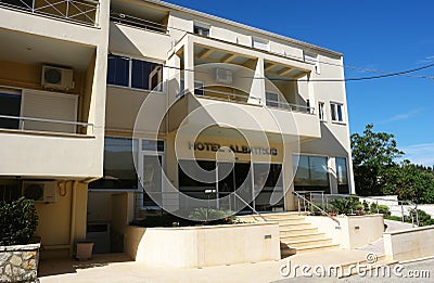 Modern building of hotel in Greece. Editorial Stock Photo