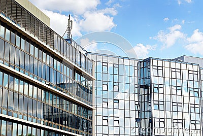 Modern building. Modern office building with facade of glass. Stock Photo