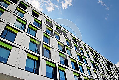 Modern building. Modern office building with facade of glass. Stock Photo