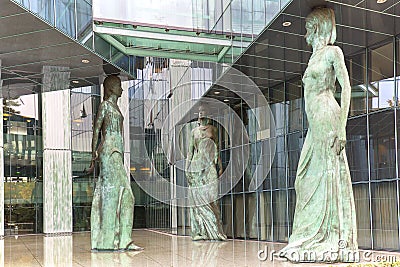 Modern building of Supreme Court of Poland, statues of caryatids symbolizing faith, hope and love, Warsaw, Poland Editorial Stock Photo