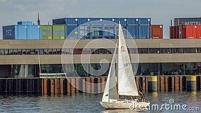 Modern building and tarrace of University of Wismar in northern Germany. Editorial Stock Photo