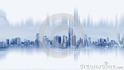 Modern buildings, abstract city network connection, on white background Stock Photo