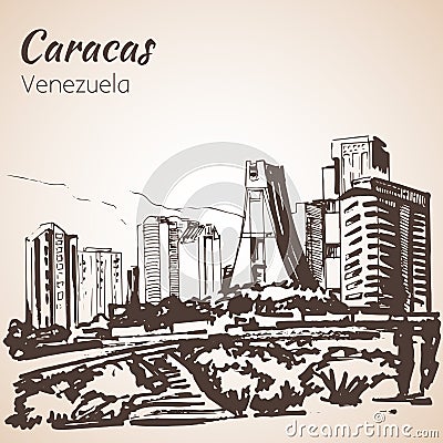 Modern buildings of Caracas, Venezuela. Sketch. Vector Illustration