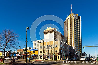 Modern buildings in the center of town. Anchorage, Alaska, USA Editorial Stock Photo